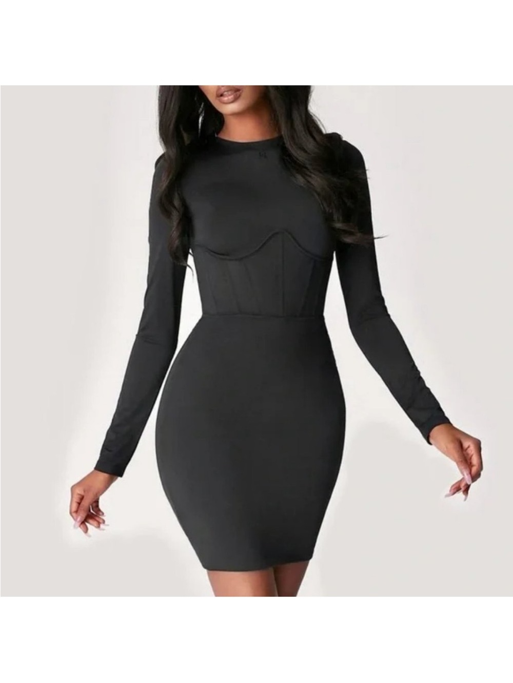 Meshki Black Long Sleeve Corset Waist Astrid Bodycon Mini Dress